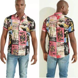 Guess Men's Vintage Resort Vegas Casino Print Challis Slim Fit Party Shirt NWT